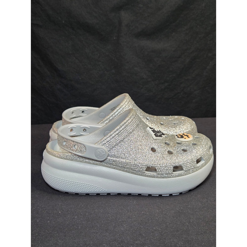 Crocs Classic Glitter Platform Clogs Silver Kids J5 Jibbitz Charms 207834 - Picture 5 of 8